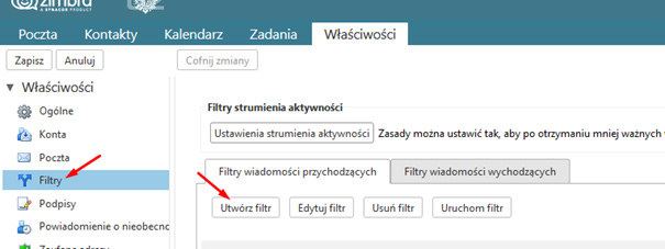 Sekcja Filtry, opcja Utwórz filtr Krok 2b