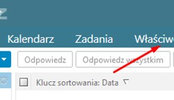 Tworzenie filtra. Z gł&oacute;wnego Menu systemu ZIMBRA wybieramy "Właściwości".