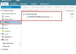  Jeżeli wszystko zostało skonfigurowane poprawnie do folderu &bdquo;Spam&rdquo; trafi każda wiadomość kt&oacute;ra została oznaczona przez system antyspamowy UZ jako niechciana.